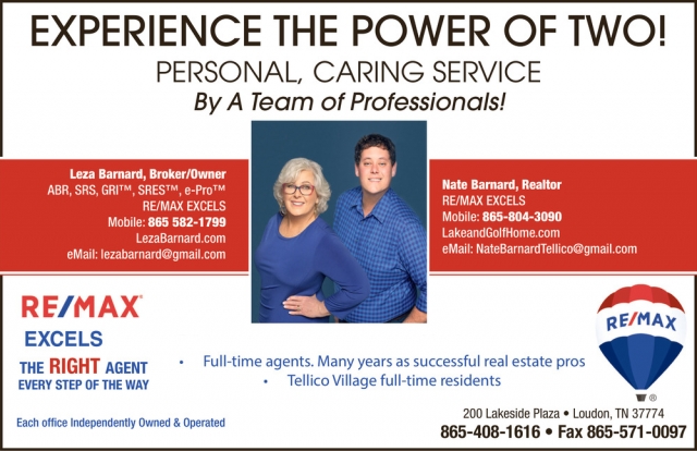Experience the Power of Two!, Leza & Nate Barnard - RE/MAX Excels