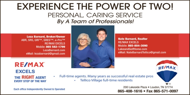 Experience the Power of Two!, Leza & Nate Barnard - RE/MAX Excels