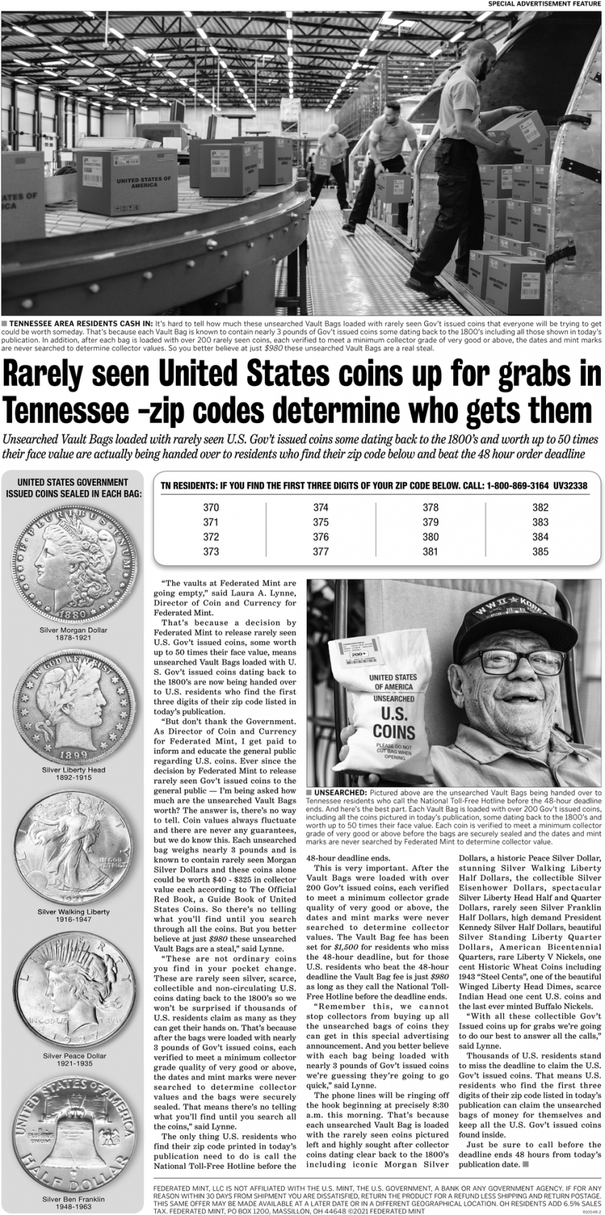 Rarely Seen United States Coins Up For Grabs In Tennessee -zip Codes Determine Who Gest Them