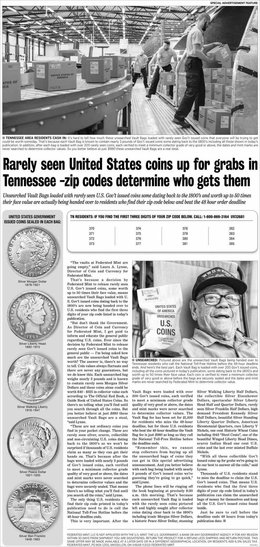 Rarely Seen United States Coins Up For Grabs In Tennessee -zip Codes Determine Who Gest Them