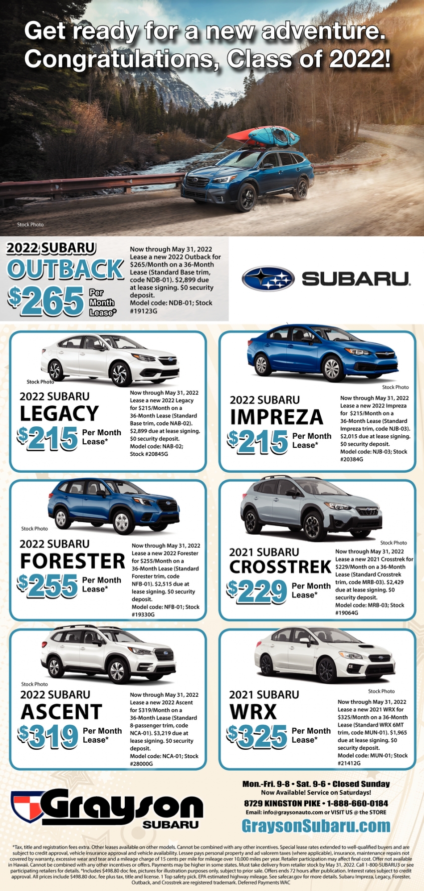 2022 Subaru Outback $265