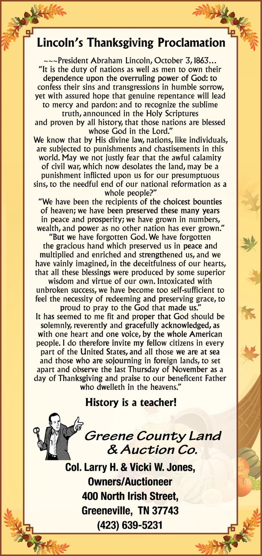 Lincoln's Thanksgiving Proclamation