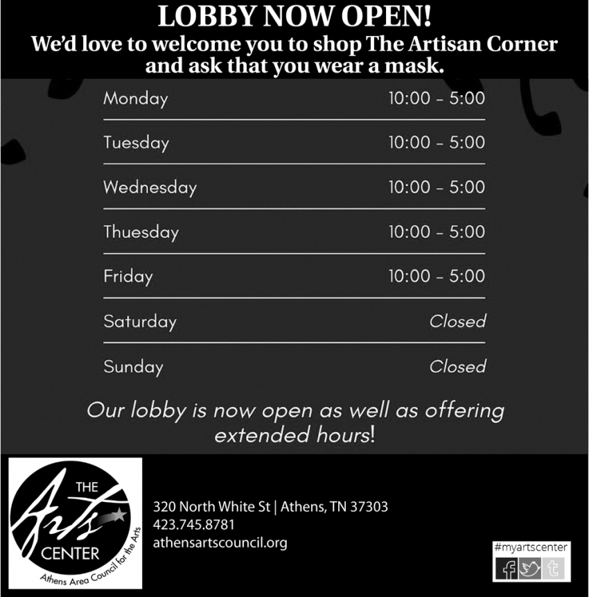 Lobby Now Open!