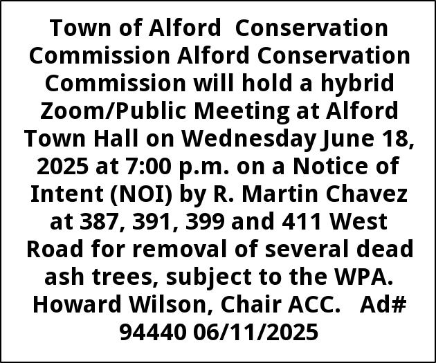 Public Meeting, Town Of Alford Conservation Commission, Great Barrington, MA