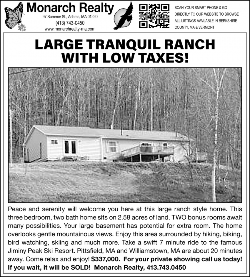 Large Tranquil Ranch With Low Taxes!