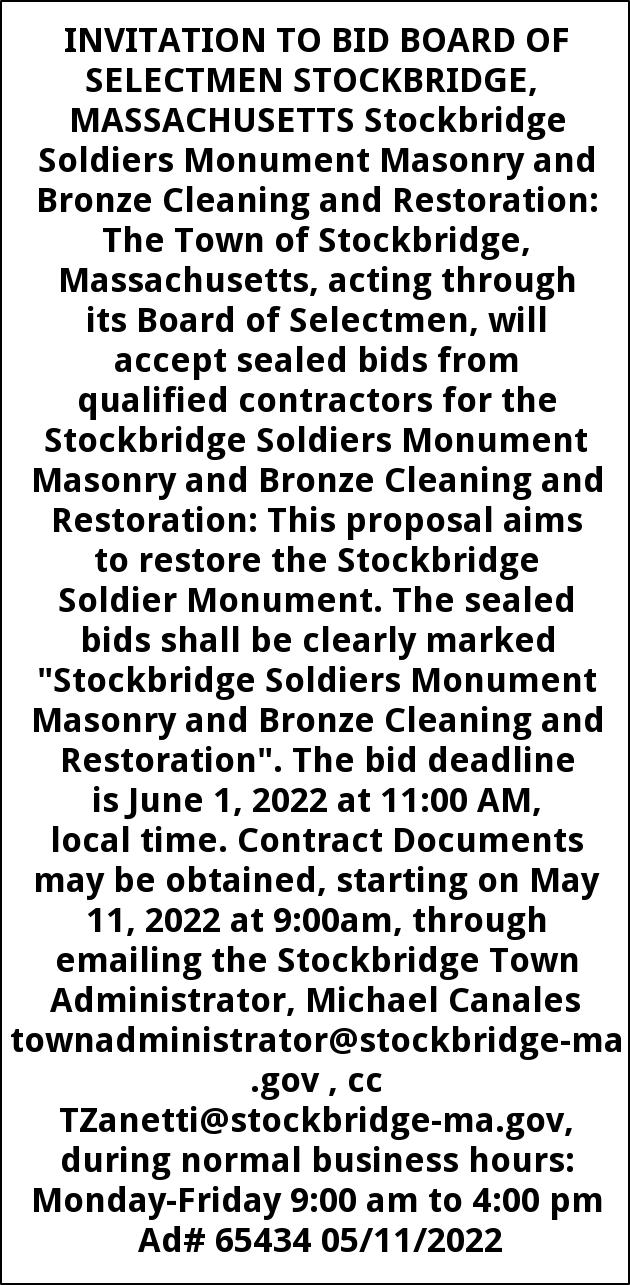Invitation to Bid Board of Selectmen Stockbridge