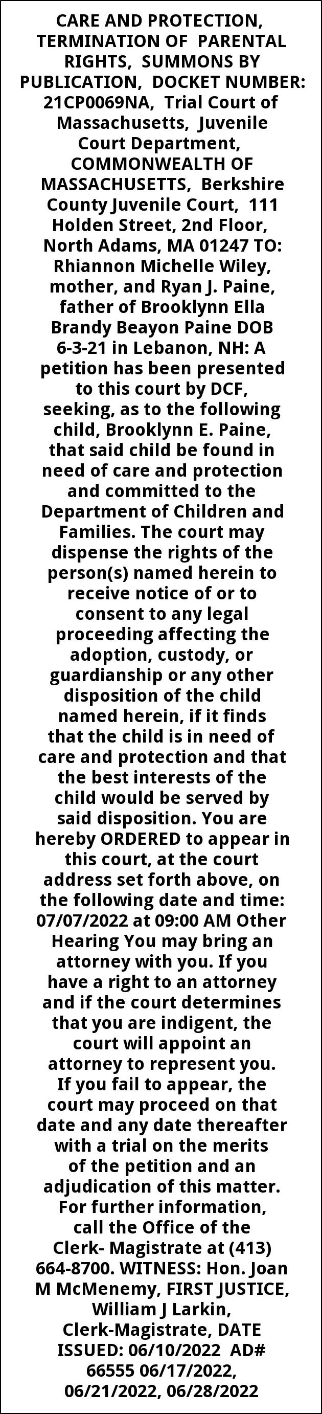 Care and Protection Termination of Parental Rights