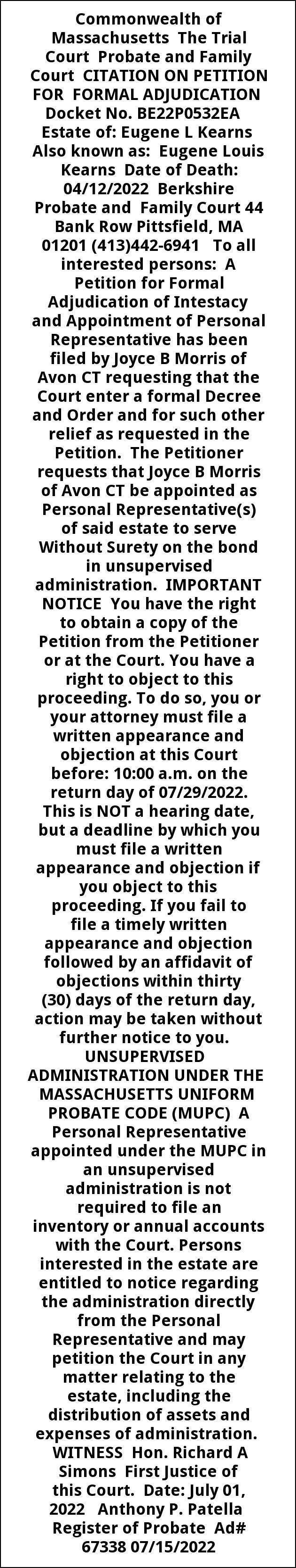 Citation On Petition For Formal Adjudication