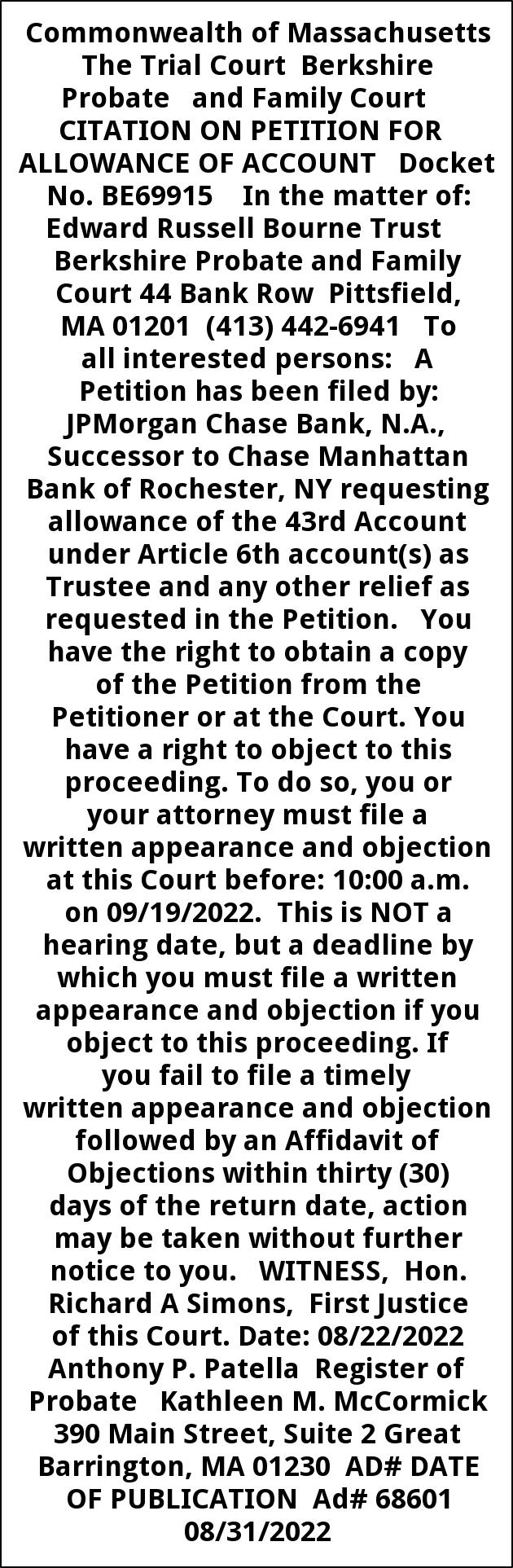 Citation on Petition For Allowance of Account
