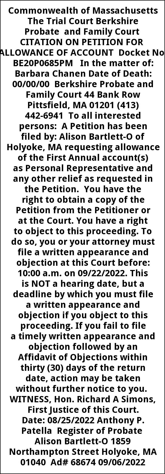 Citation On Petition for Allowance of Account