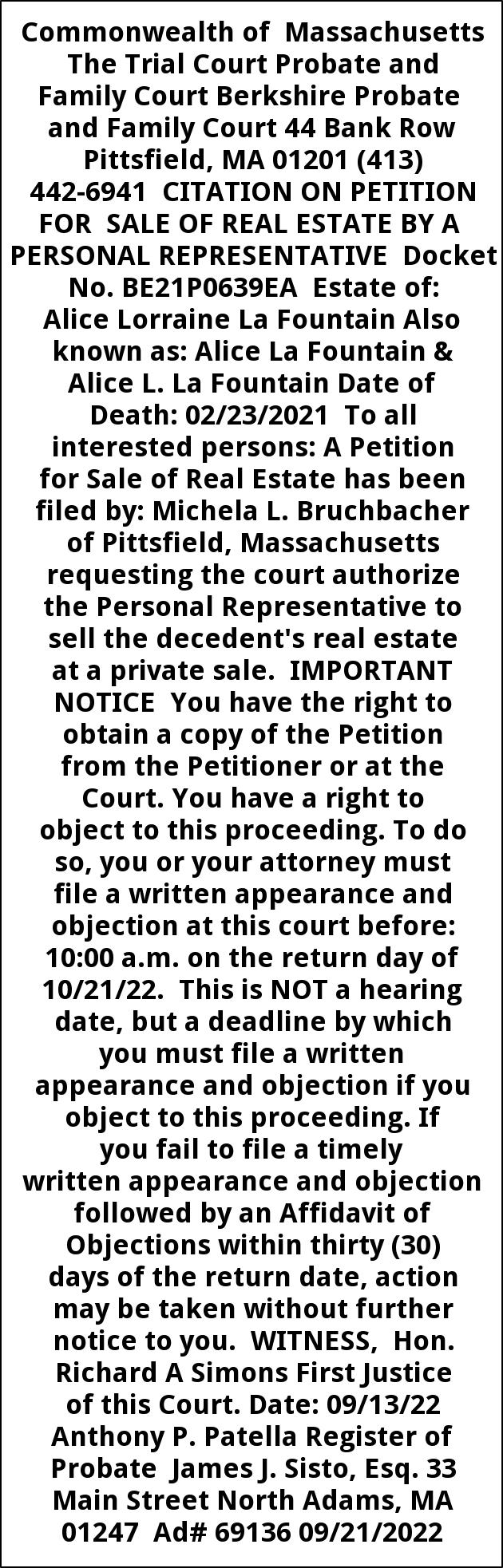 Citation On Petition For Sale Of Real Estate 