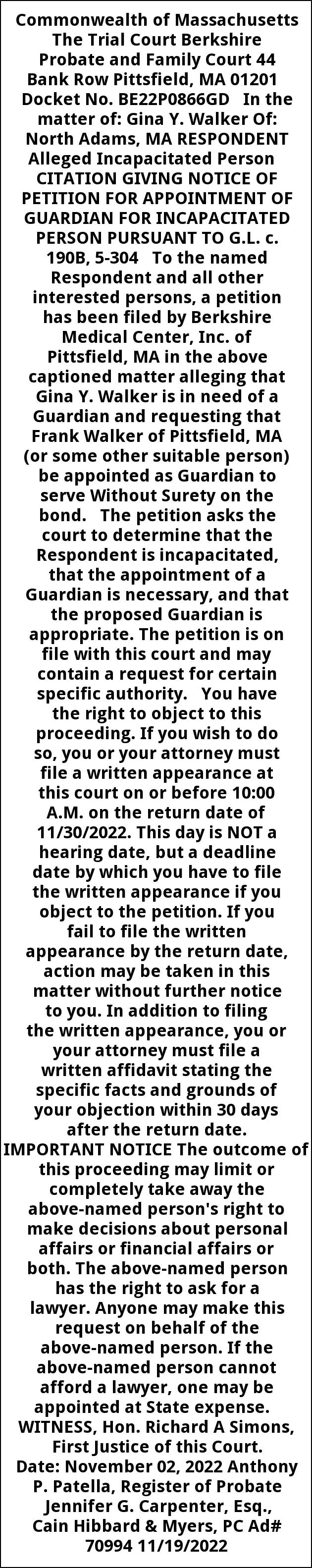 Notice of Petition