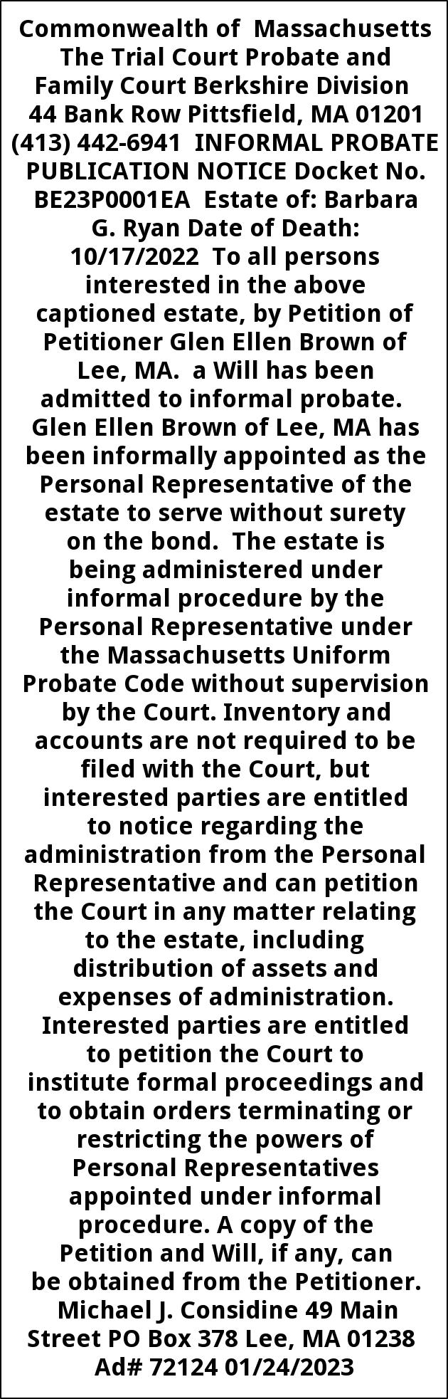 Informal Probate Publication Notice
