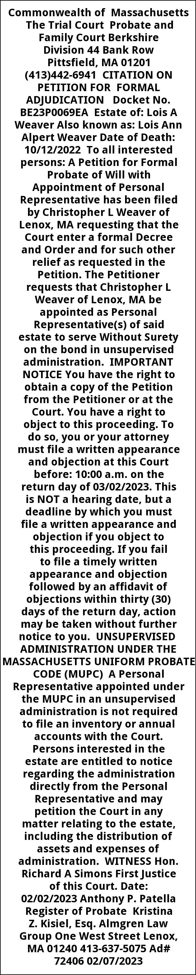 Citation On Petition for Formal Adjudication