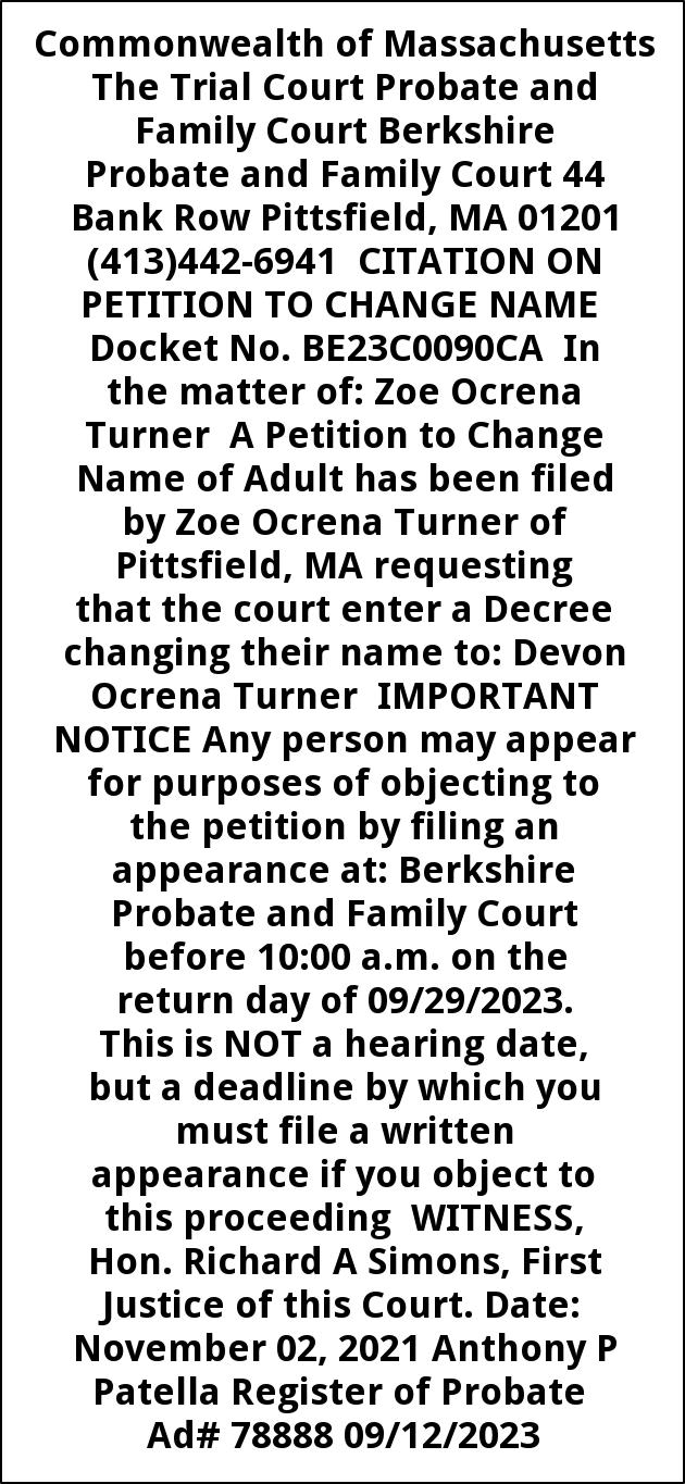 Citation on Petition to Change Name