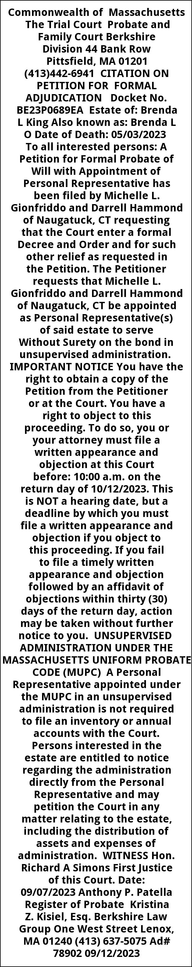 Citation On Petition For Formal Adjudication