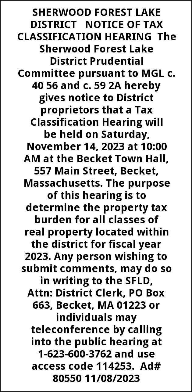 Notice of Tax Classification Hearing