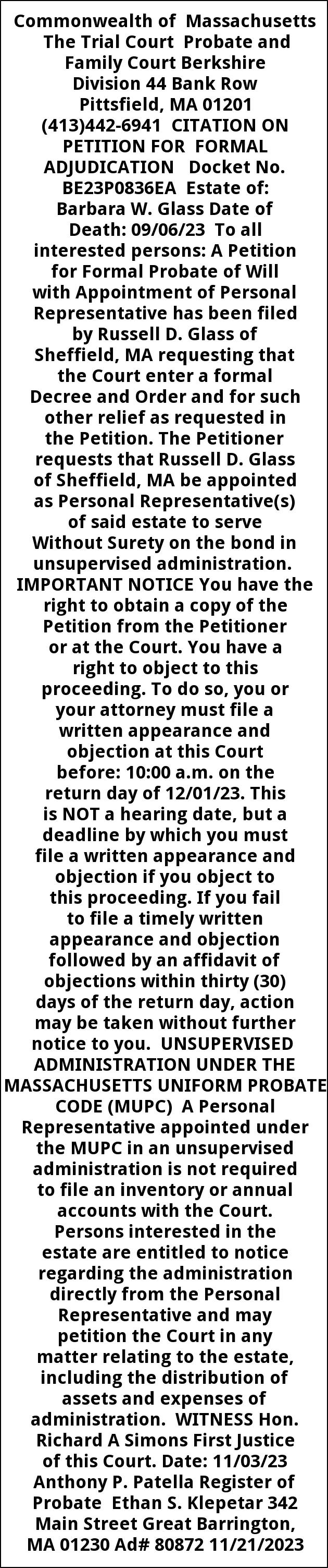 Citation on Petition for Formal Adjudication