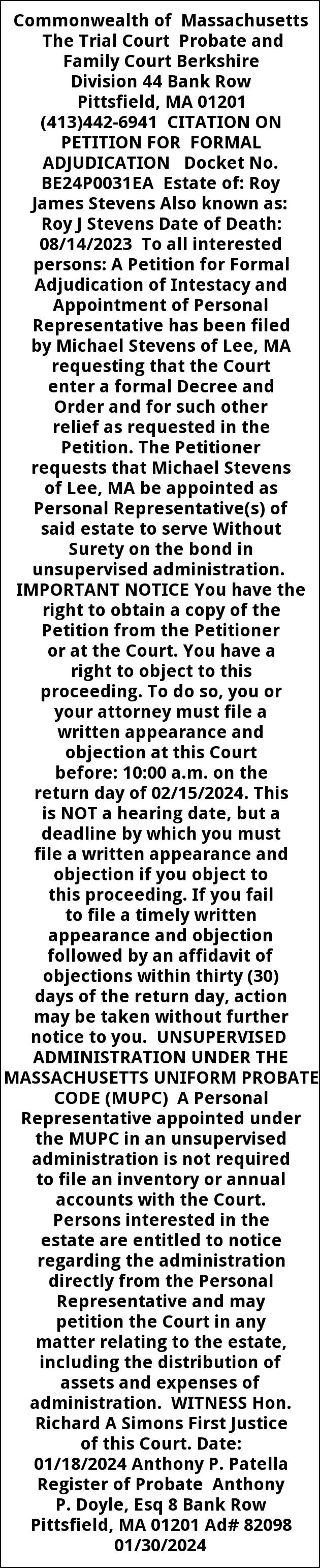 Citation on Petition for Formal Adjudication