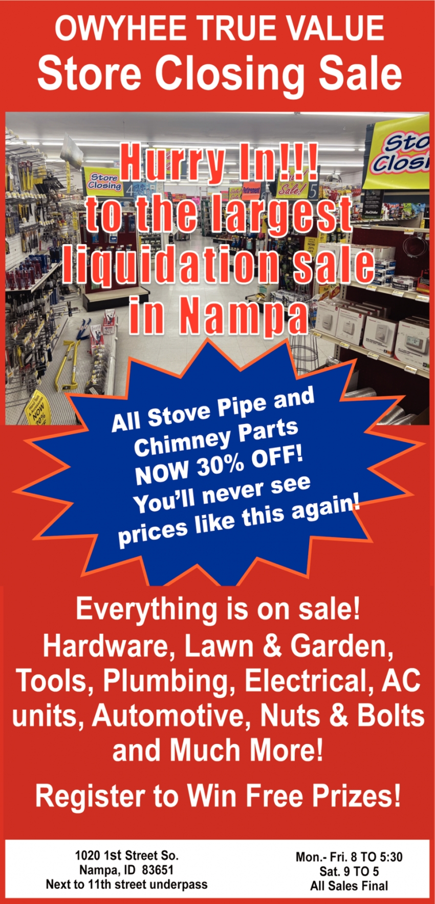 Store Closing Sale, Owyhee Hardware, Nampa, ID