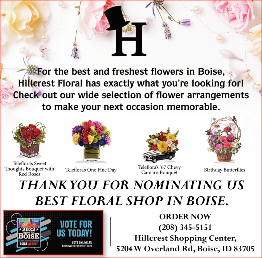 Thank You For Nominating Us Best Floral Shop In Boise