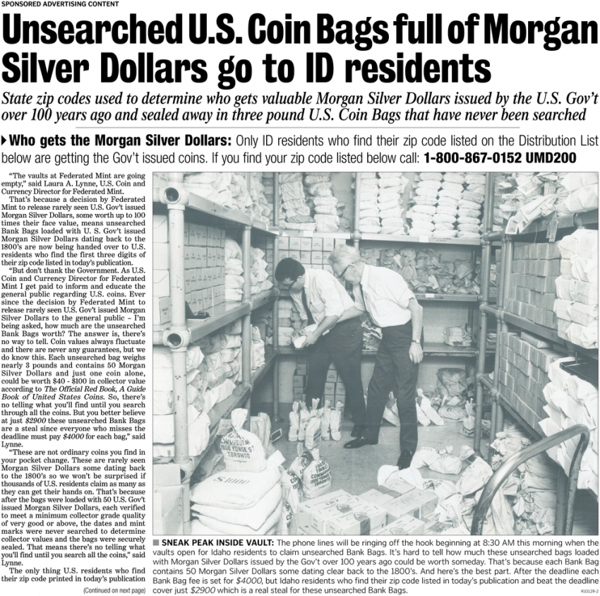 Unsearched U.S Coin Bags Full Of Morgan Silver Dollars Go To ID Residents