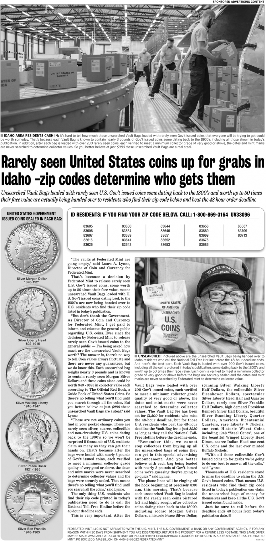 Rarely Seen United States Coins Up for Grabs in Idaho -Zip Codes Determine Who Gets Them