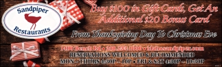 Restaurants In Idaho Falls Open Christmas Day 2022 Buy 100$ In Gift Cards, Get An Additional 20$ Bonus Card, Sandpiper  Restaurants, Idaho Falls, Id