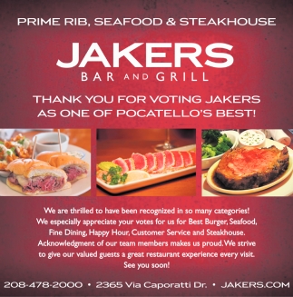 Prime Rib, Seafood & Steakhouse, Jakers Bar and Grill, Idaho Falls, ID