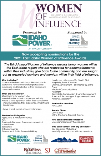 Now Accepting Nominations for The 2021 East Idaho Women Of Influence Awards