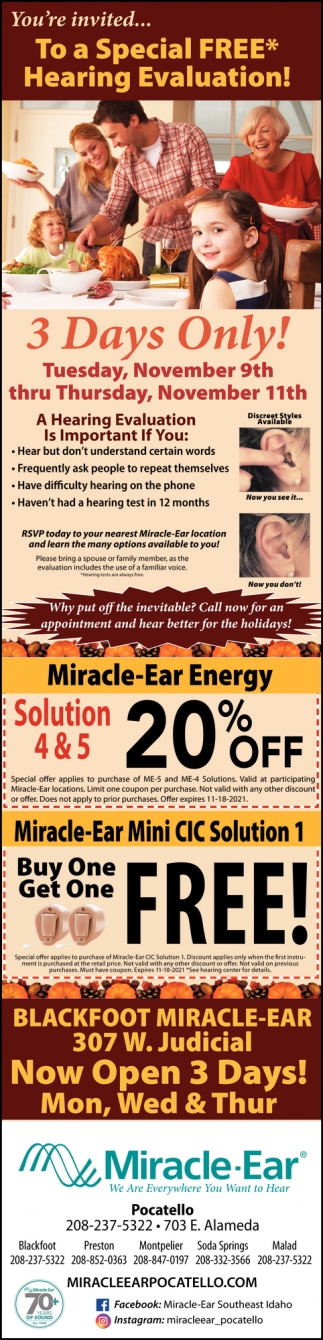 To A Special Free* Hearing Evaluation!