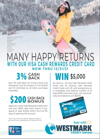 Many Happy Returns With Our Visa Cash Rewards Credit Card