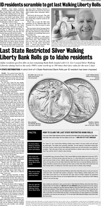 Last State Restricted Morgan Silver Dollar Bank Rolls Go To Idaho Residents