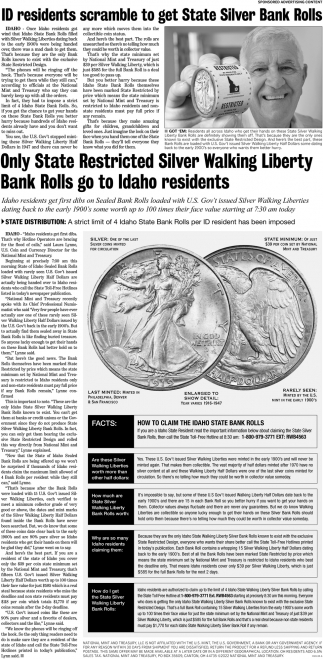 Only State Restricted Silver Walking Liberty Bank Rolls go to Idaho residents
