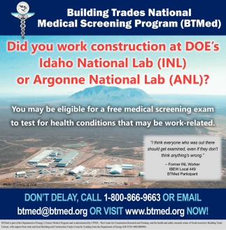 Did You Work Construction At DOE'S Idaho National Lab (INL) Or Argonne National Lab (ANL)?