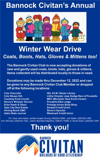 Bannock Civitan's Annual Winter Wear Drive