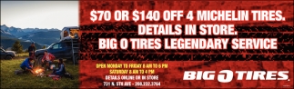$70 Or $140 Off 4 Michelin Tires