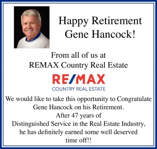 Happy Retirement, Gene Hancock!