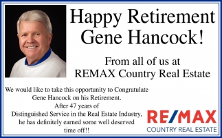 Happy Retirement, Gene Hancock!