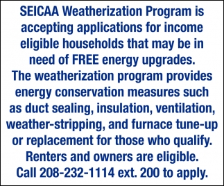 Accepting Applications for FREE Energy Upgrades