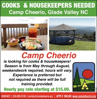 Cooks & Housekeepers Needed