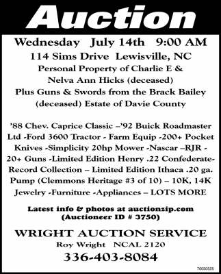 Auction Wednesday July 14th