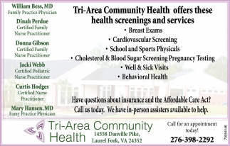 Tri-Area Community Health Offers These Health Screenings And Services