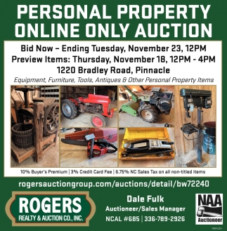 Personal Property Online Only Auction