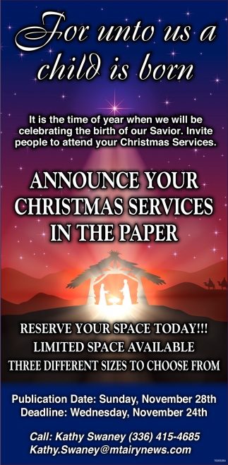 Announce Your Christmas Services In The Paper