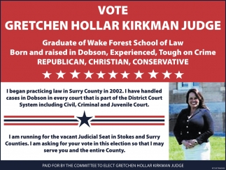 Vote Gretchen Hollar Kirkman Judge