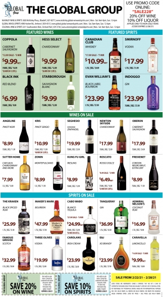 Save 20% On Wine, Save 10% on Spirits