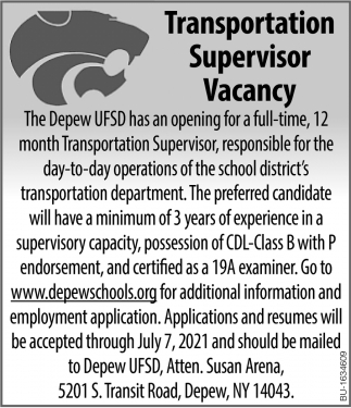 Transportation Supervisor Vacancy