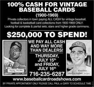 100% Cash For Vintage Baseball Cards