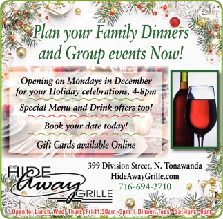 Plan Your Family Dinners and Group Events Now!